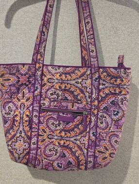 Vera Bradley Purple Paisley Quilted Tote with Orange Accents